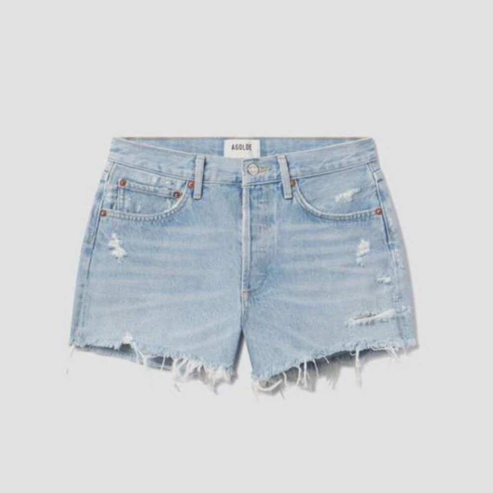 Agolde Light Blue Distressed Denim Cutoff Shorts